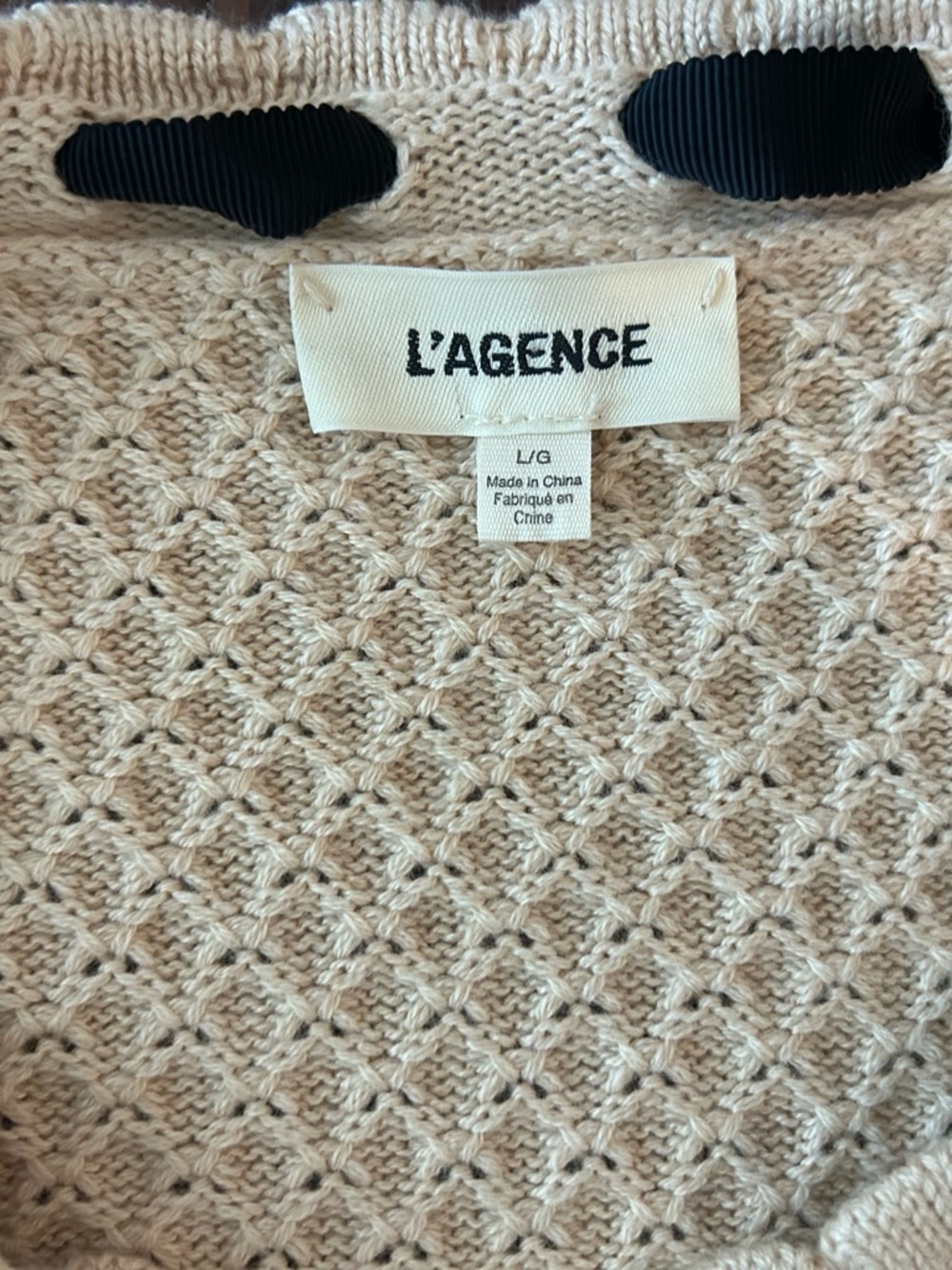 L'AGENCE Astor Contrast Trim Cardigan in Biscuit/Black - Picture 8 of 15